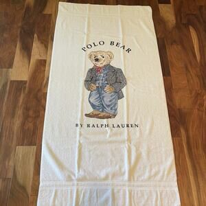Vintage 90 Ralph Lauren Western Gentleman Polo Bear Beach Towel Bath Sheet 34x68